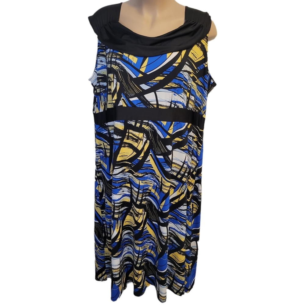 Russell Kemp 4x Maxi Dress Blue & Yellow Contempo Drape Neck Sleeveless 4xp 28w